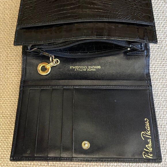 GENUINE CROCODILE Bi-Fold Women's Wallet Goldtone Paloma Picasso Couture ITALY - Picture 14 of 16